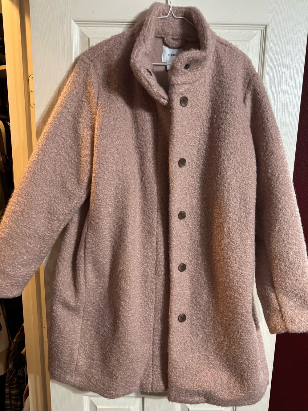 Women's Soft Bouclé Button-Up Coat in Dusty Rose